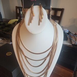 Chic Gold Layered Necklace and Earring Set